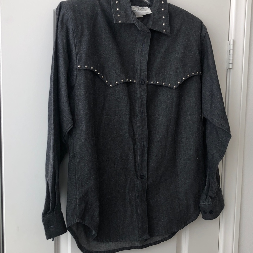 Stud-Trim Black Button-Down Shirt - Picture 7 of 9